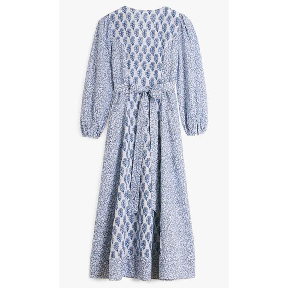 Pink City Prints Tuckernuck Bahama Midi Dress Sky Blossom Blue White Tie Waist L - Picture 4 of 11